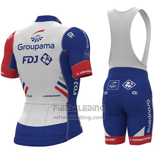 2018 Fietskleding Groupama FDJ PRS Wit en Blauw Korte Mouwen en Koersbroek